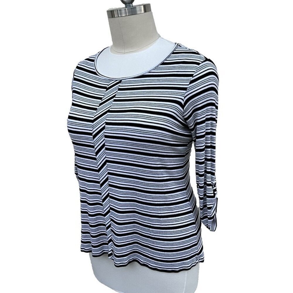 Sunday - Women's Black and White Striped Stretch Scoop Neck Tunic Plus Size 1X - Picture 2 of 16